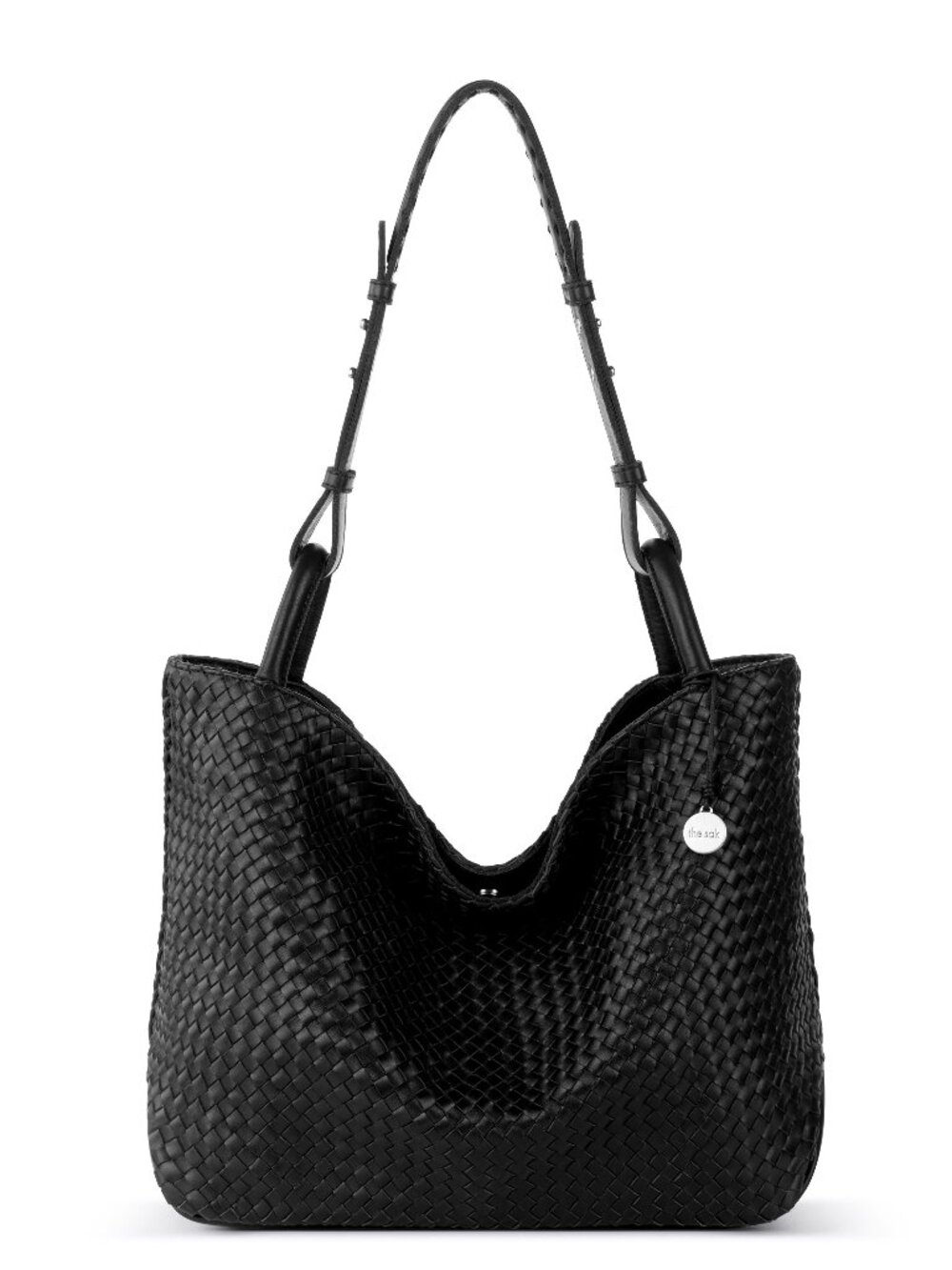 The Sak Los Feliz Medium Black Woven Leather Tote Shoulder Bag NWT